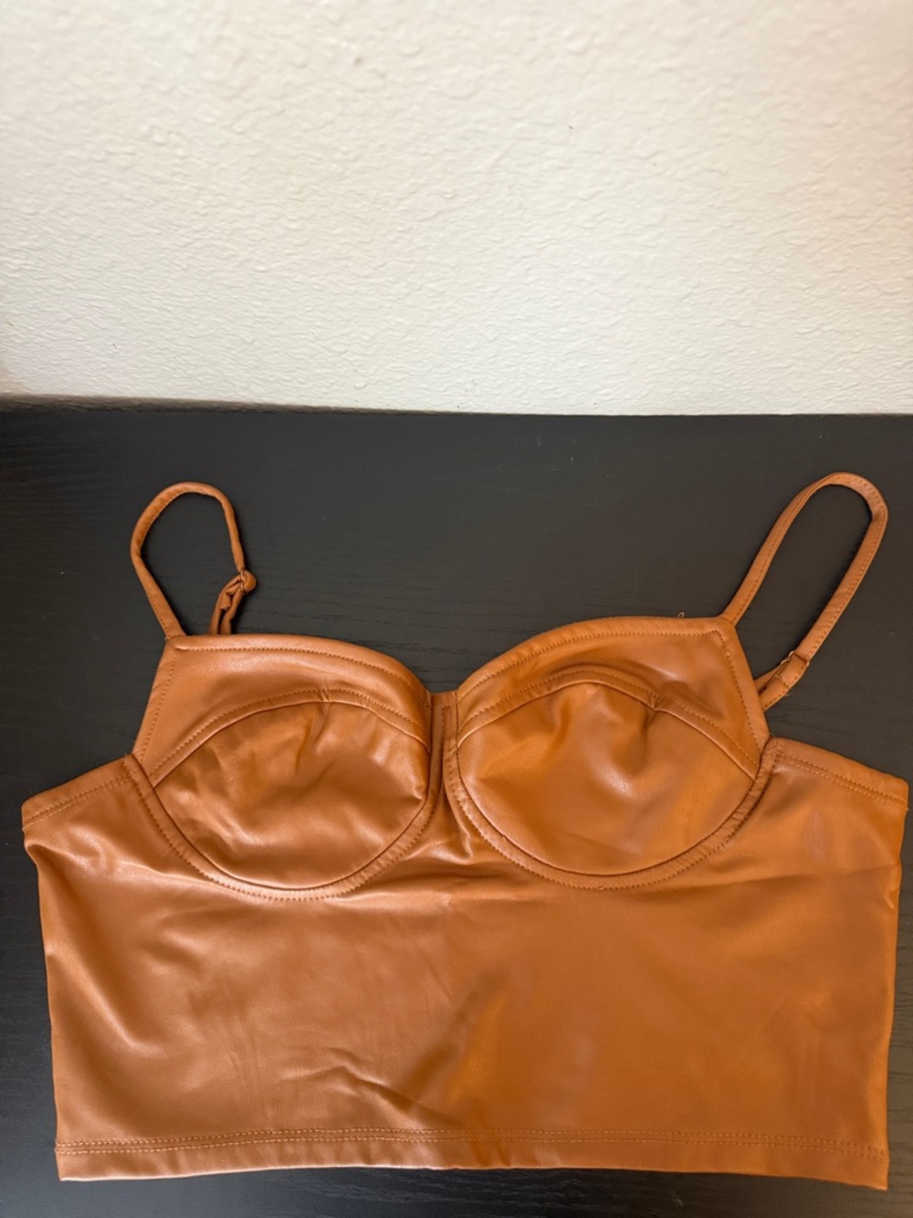 SHEIN Brown Faux Leather Crop Cami